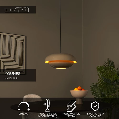 Lucide YOUNES - Hanglamp - Ø 40 cm - 1xE27 - Taupe | Essential - USP